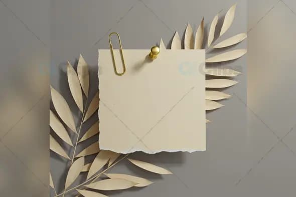Minimalist Note Card with Golden Pin and Dried Palm Leaves