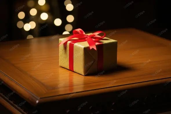 Luminous Golden Gift with Red Bow