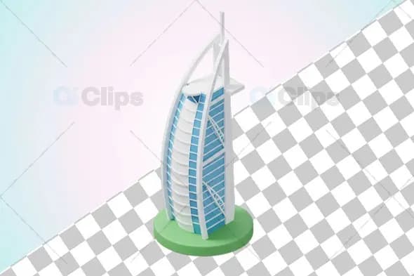3D Burj Al Arab Hotel Architectural Model on Circular Base