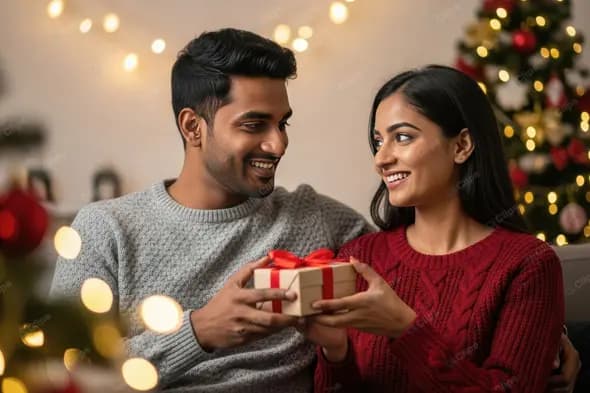 Loving Couple Sharing a Festive Gift