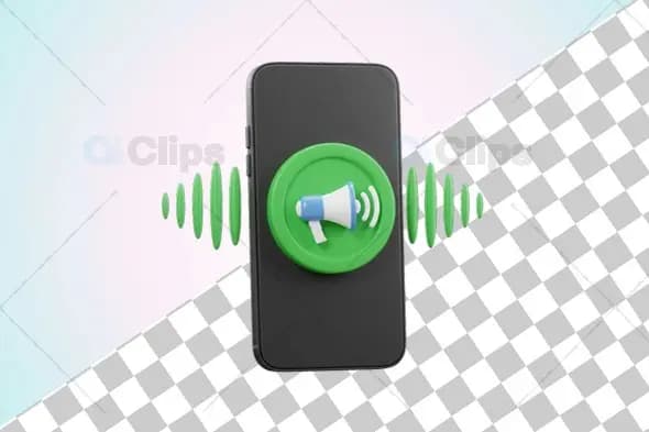 3D Smartphone with Megaphone Icon and Sound Waves