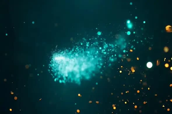 Ethereal Turquoise Particle Burst with Golden Bokeh