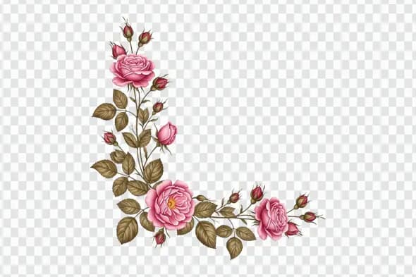 Vintage Pink Roses Floral Corner Frame Element PNG