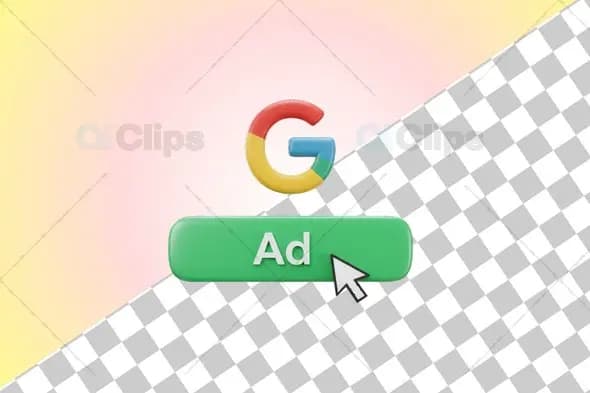 3D Google Ads Button with Cursor and Logo