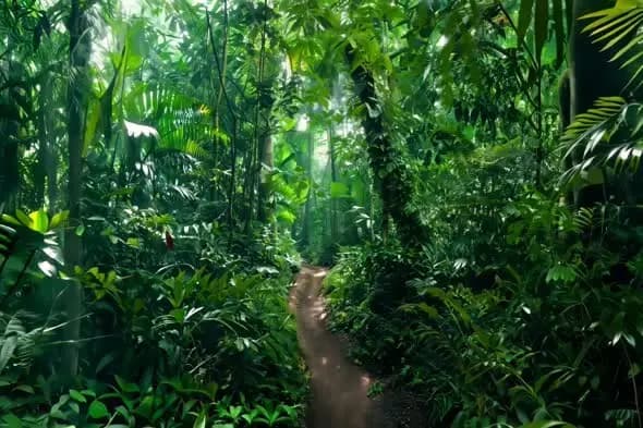 Winding Path Through Lush Tropical Rainforest