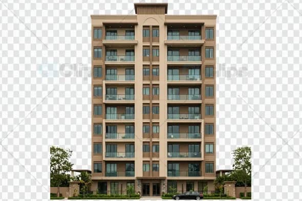 Modern Apartment Building PNG with Transparent Background