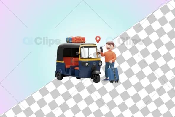 3D Auto Rickshaw Travel Illustration