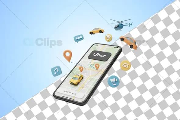 3D Uber App with Map and Transportation Elements