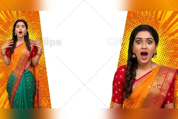 Surprised Woman in Traditional Attire Background