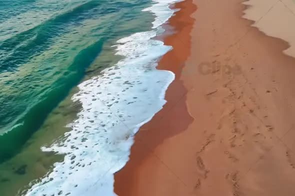 Aerial View of Ocean Waves Meeting Sandy Beach Shore