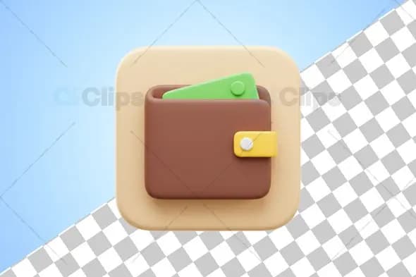 3D Wallet with Money Icon Illustration
