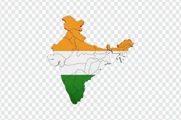 3D India Map with Tricolor Flag and States PNG