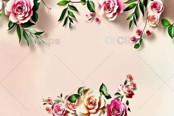 Elegant Pink Roses Frame Animation with Green Leaves