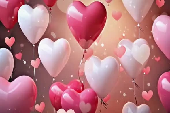 Floating Heart Balloons with Romantic Bokeh Background