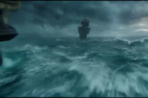 Ancient Sailing Ship Battling Stormy Ocean Waves