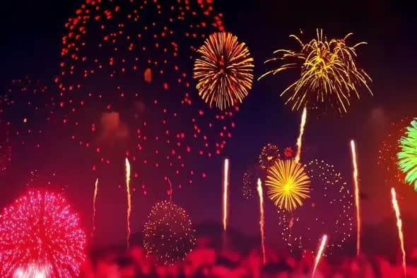 Spectacular Multicolored Fireworks Display Against Night Sky