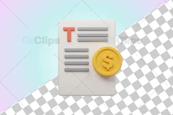 3D Financial Document with Dollar Coin Icon
