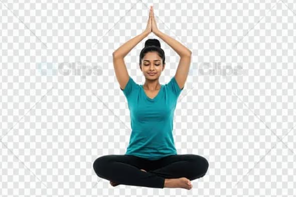 Peaceful Yoga Meditation Pose with Raised Arms on Transparent Background