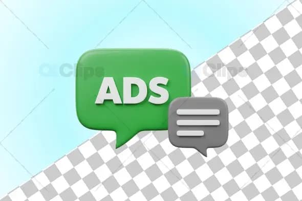 Green and Gray Speech Bubbles with "ADS" Icon 3D Illustration
