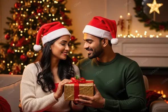 Indian Couple's Festive Christmas Gift Exchange