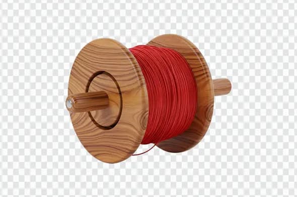 Wooden Kite Flying Spool Firki with Red Thread PNG