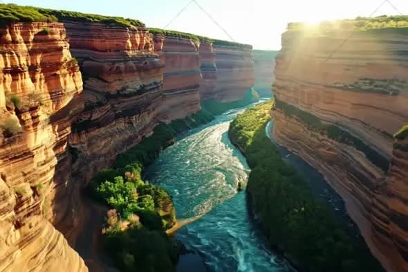 Majestic Canyon River Flowing Through Towering Sandstone Cliffs
