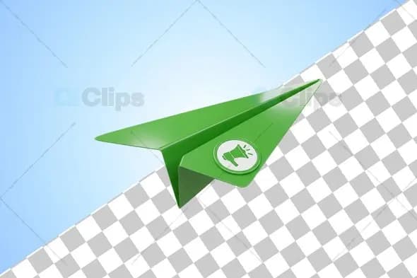 3D Green Paper Plane with Megaphone Icon