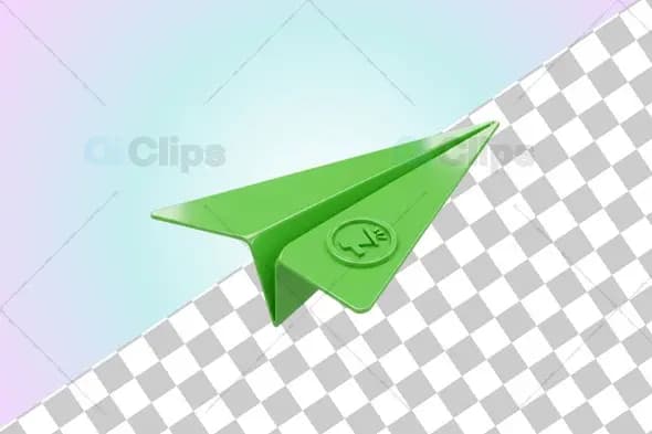 3D Green Paper Airplane Icon with Embossed Logo