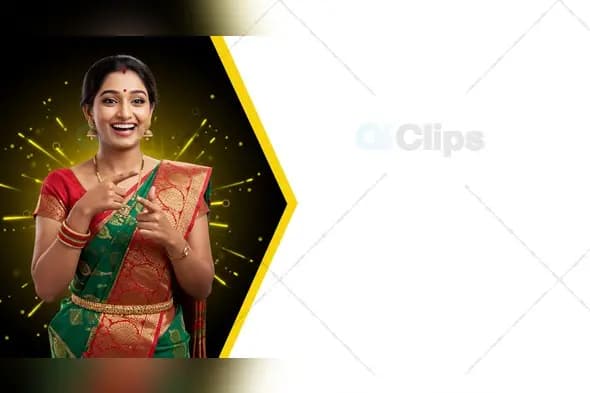 Happy Woman in Traditional Saree Background