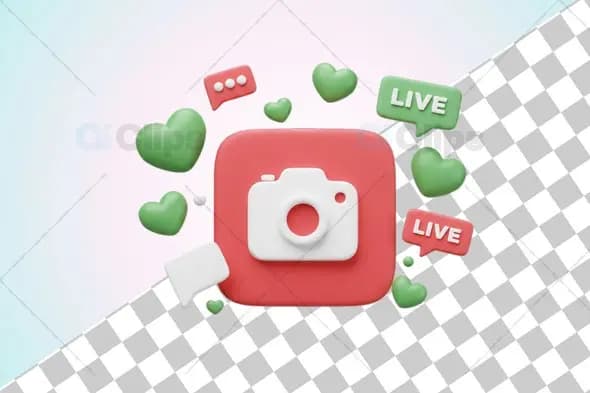 3D Social Media Live Streaming Camera Icon with Hearts