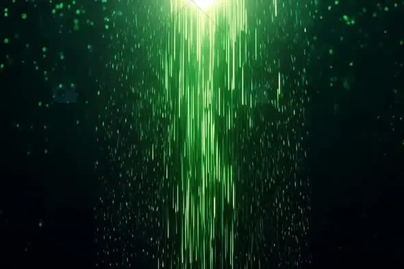 Emerald Light Rays with Particle Rain Background Animation