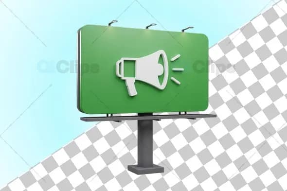 Green Billboard with Megaphone Icon 3D Illustration