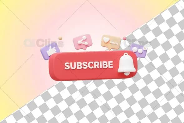 3D Social Media Subscribe Button with Floating Icons