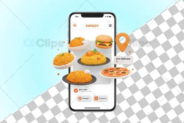 Swiggy-Themed Food Ordering 3D Illustration
