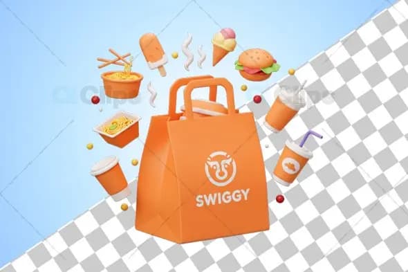 Swiggy-Themed Food Delivery 3D Illustration Pack