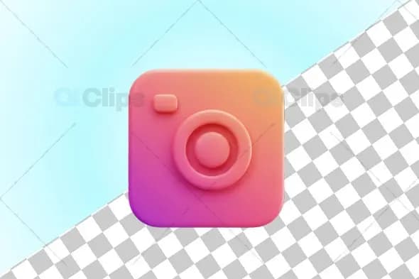 3D Camera Icon with Gradient Pink Orange Finish