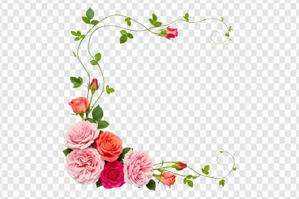 Lush Pink Rose Floral Vine Corner Frame PNG