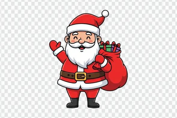 Cheerful Cartoon Santa Claus Waving With Gift Sack PNG