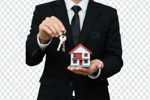 Real Estate Agent Holding Keys and House PNG Mockup