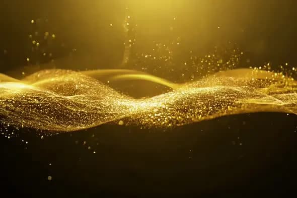 Elegant Golden Wave with Glittering Particles in Motion