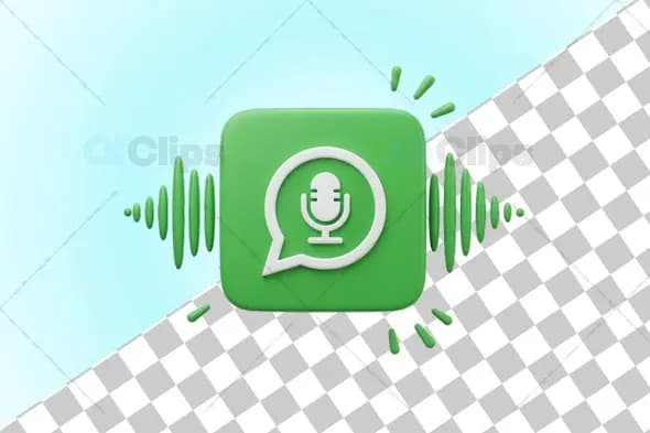 3D WhatsApp Voice Message Icon with Audio Waves