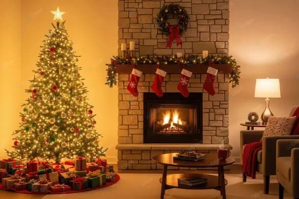 Traditional Christmas Fireside Scene