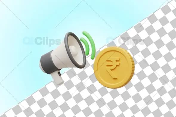 3D Megaphone with Indian Rupee Coin Icon