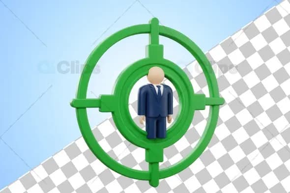 3D Business Figure in Green Target Crosshair Symbol