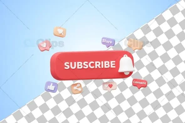 3D Subscribe Button with Social Media Icons