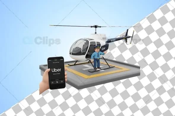 3D Helicopter Ride Illustration with Uber App