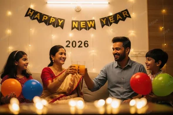 Joyous Family New Year Celebration at Home