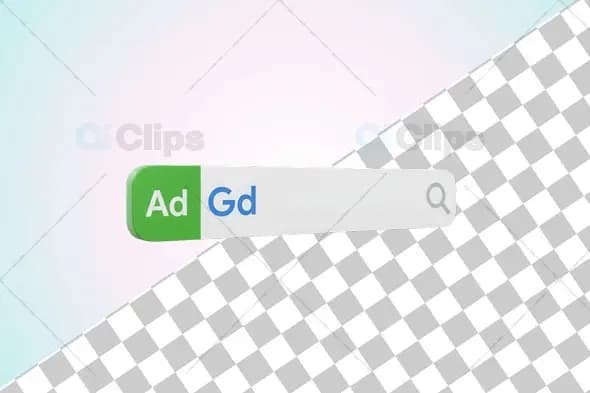 3D Search Bar with Ad/Gd Text and Magnifying Glass Icon