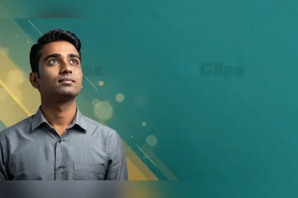Indian Man in Reflective Pose on Green Gradient Background