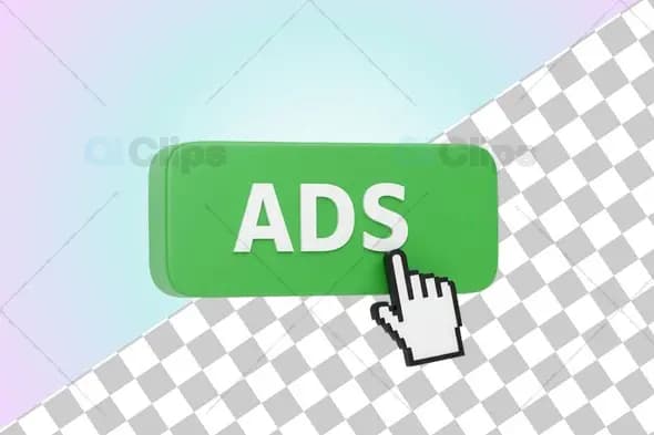 3D Green ADS Button with Clicking Cursor Icon